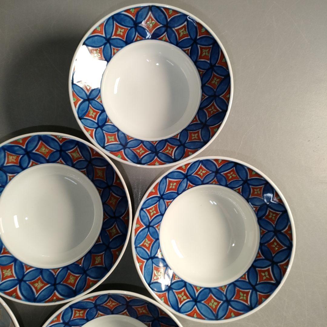 A1310-4/有田焼/源右衛門窯/染錦七宝文珍味入5客/銘々皿/懐石道具/