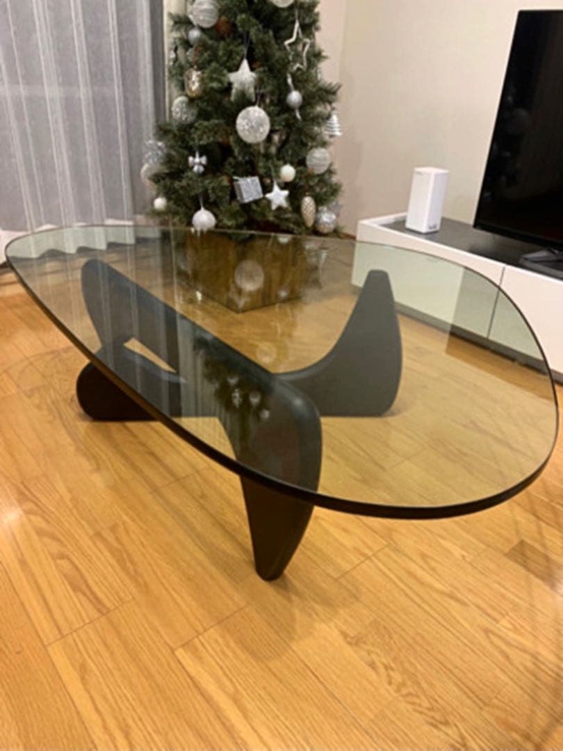 【美品】ガラスローテーブル ガラステーブル ローテーブル 黒 木製