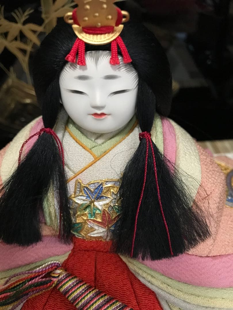 初代石川潤平 木目込　雛人形 鶴亀雛 本金蒔絵黒屏風