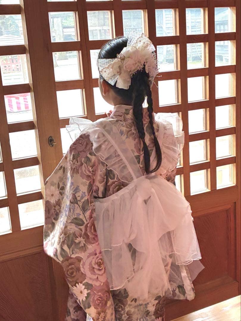 キャサリンコテージ チュールフリルエプロン 着物ワンピース 被布 七五三 7歳