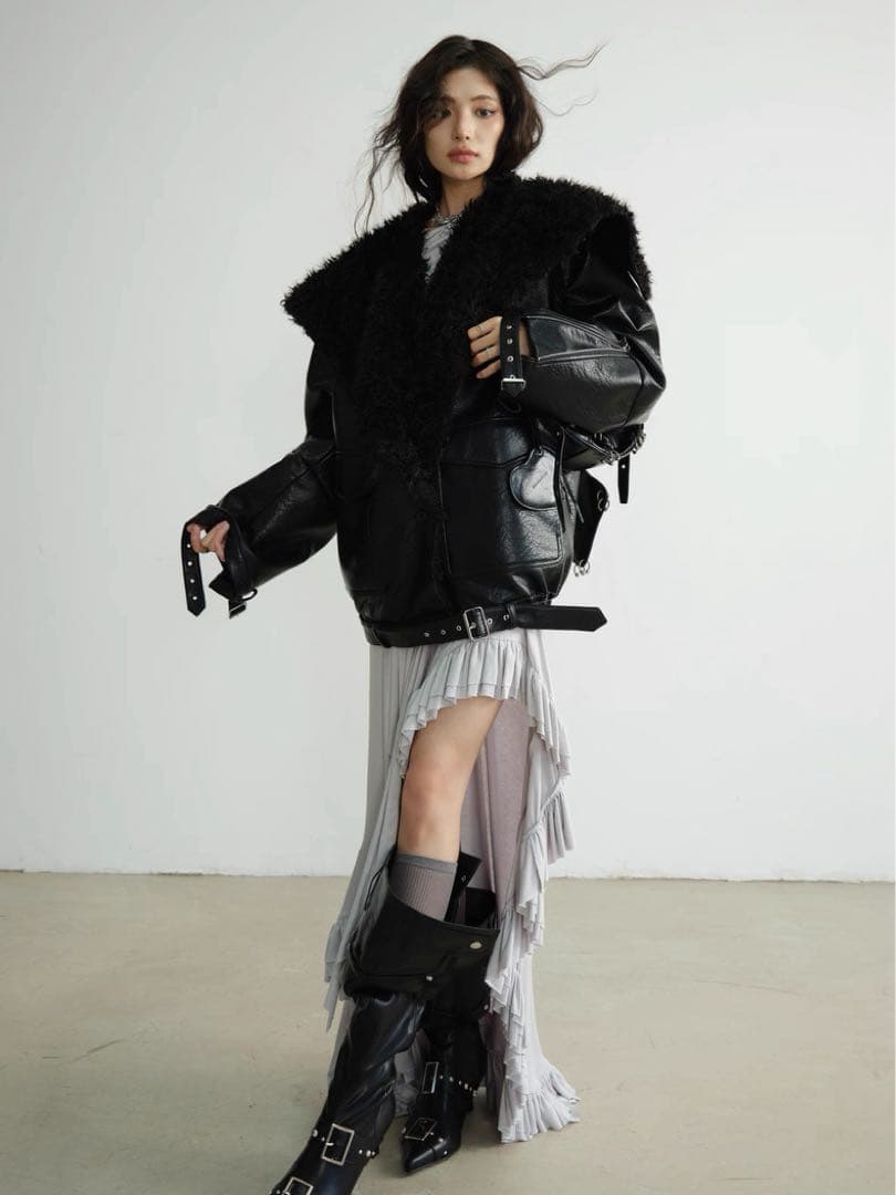 JNYLON-24AW ダーククール　PUレザー　オーバーシルエットジャケット