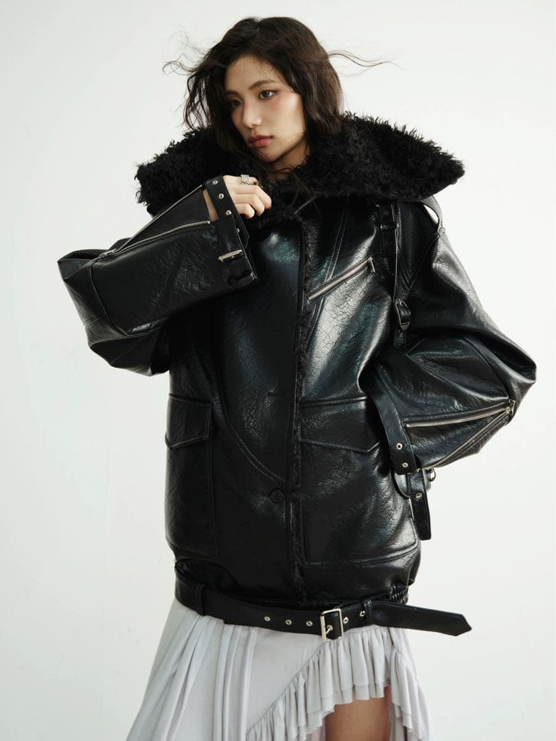 JNYLON-24AW ダーククール　PUレザー　オーバーシルエットジャケット