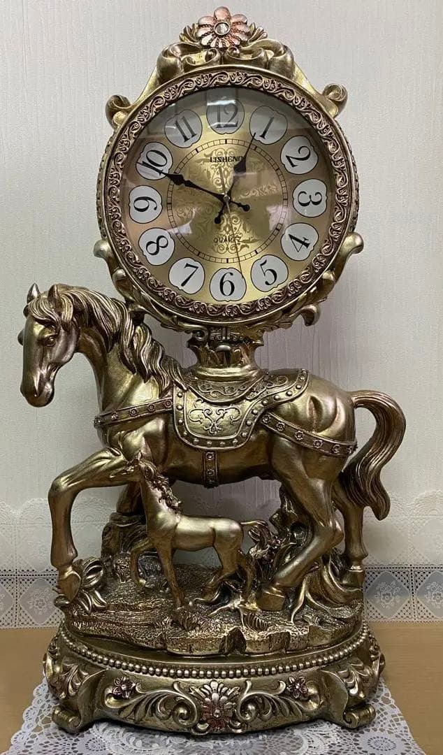 最終値下げ‼️*785　QUARTZ LISHENG 置き時計　馬の親子