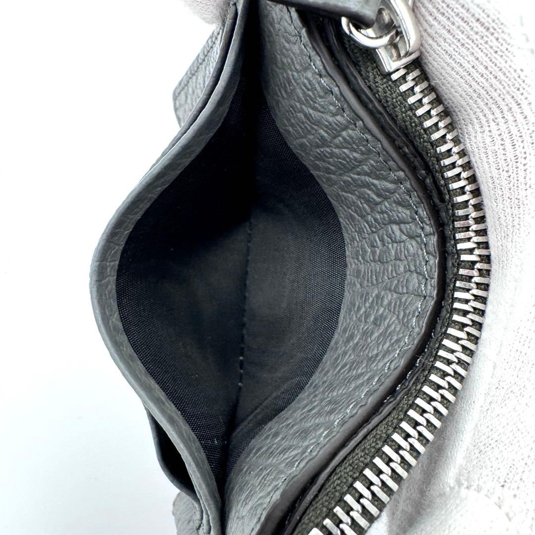 超美品☆メゾンマルジェラ 4ステッチ マネークリップ 小銭入れ付 グレー シボ革