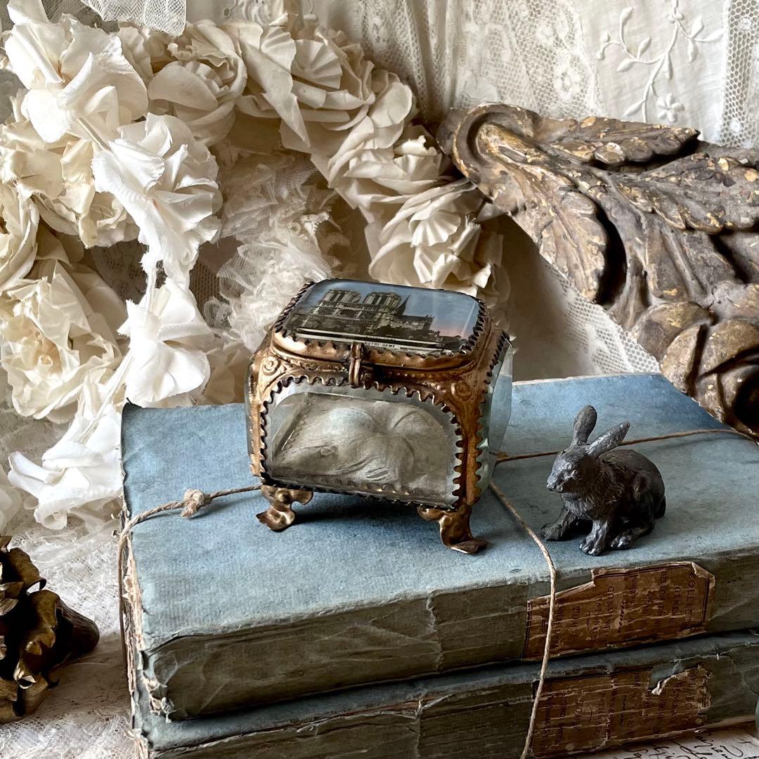 ノートルダム大聖堂ベベルガラスジュエリーボックス　ケース　フランスアンティーク