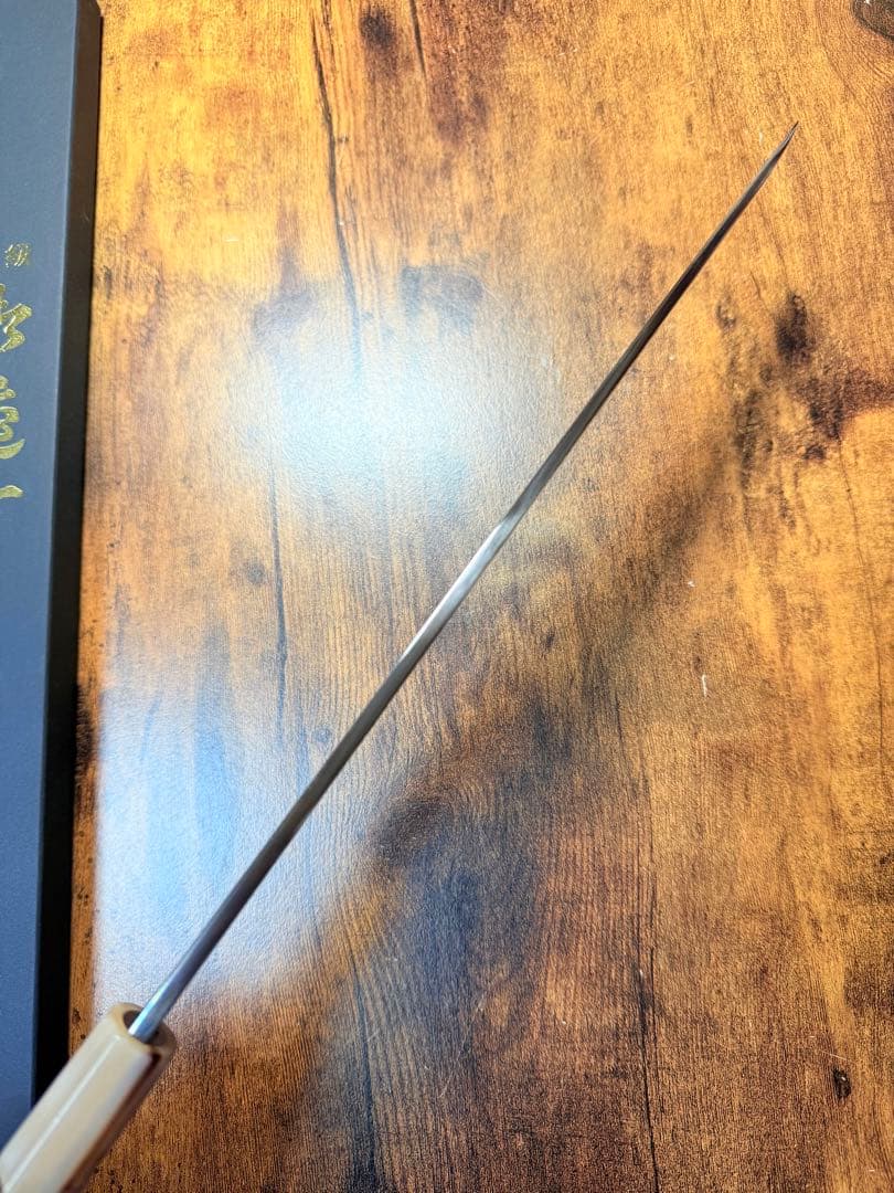 森本光一作　刺身 柳刃　青一鋼 紋鍛錬 尺　紫檀白水牛八角柄