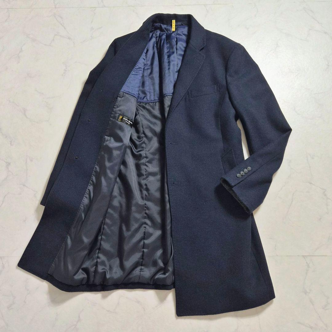 【美品 LL】スーツセレクト 尾州ウール チェスターコート ネイビー