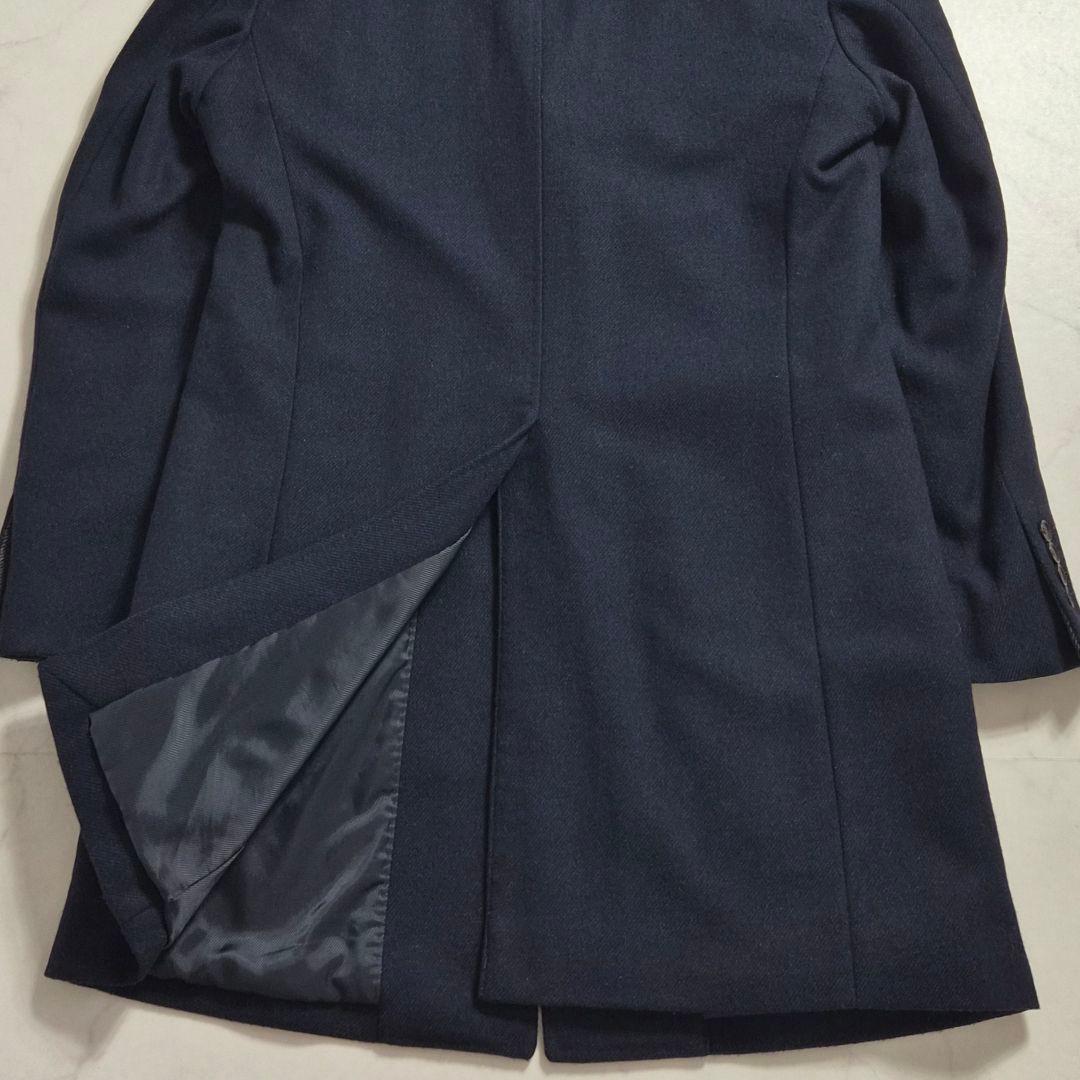 【美品 LL】スーツセレクト 尾州ウール チェスターコート ネイビー