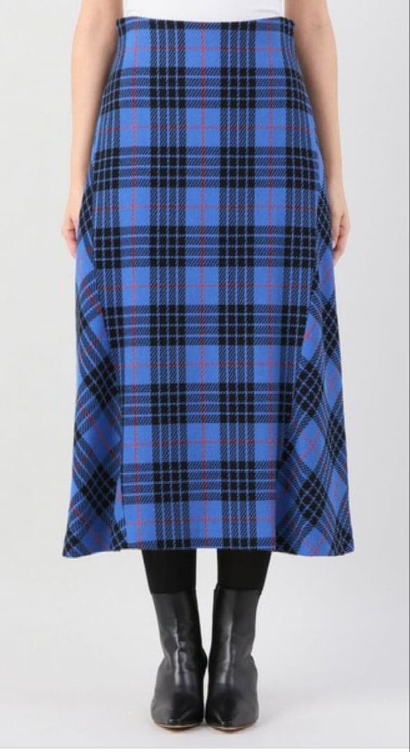 ヴェルメイユパーイエナ★ロングスカート タータンチェック ブルー 36