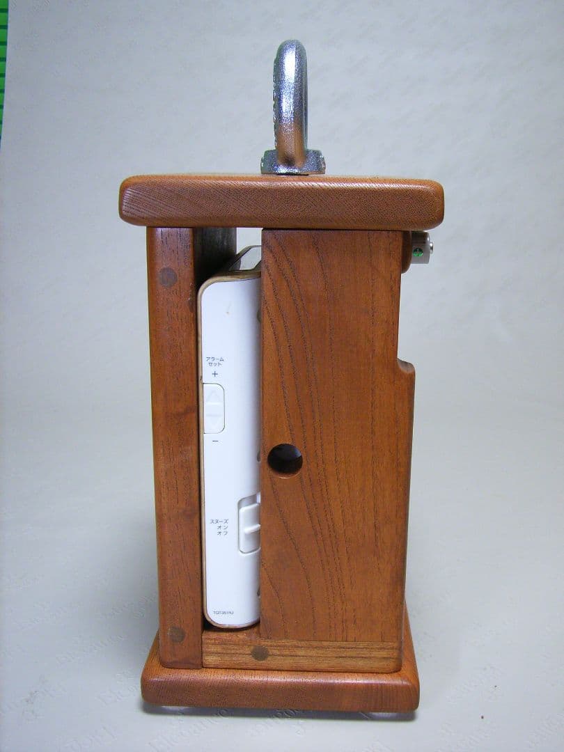 V014総欅板材M16アイボルト付電波目覚まし時計（カシオTQT−351NJ使用