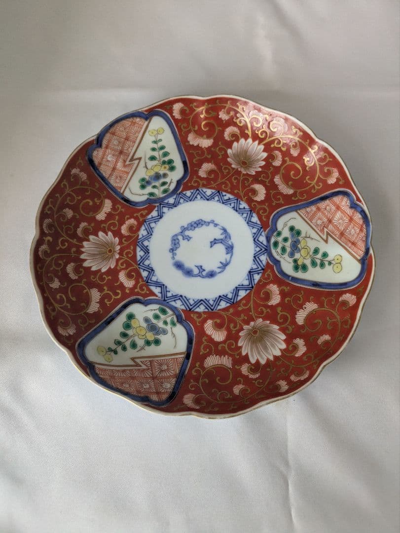オールド深川製磁 赤絵7.5寸皿