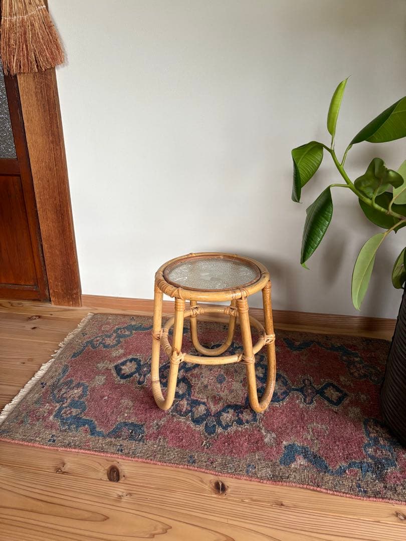 北欧ヴィンテージラタン◆サイドテーブル◆小さな台◆アンティーク