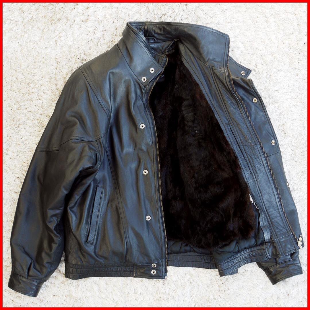 イタリアオリジン レザージャケット 毛皮 ブラック ビッグサイズ 短丈 本革 黒