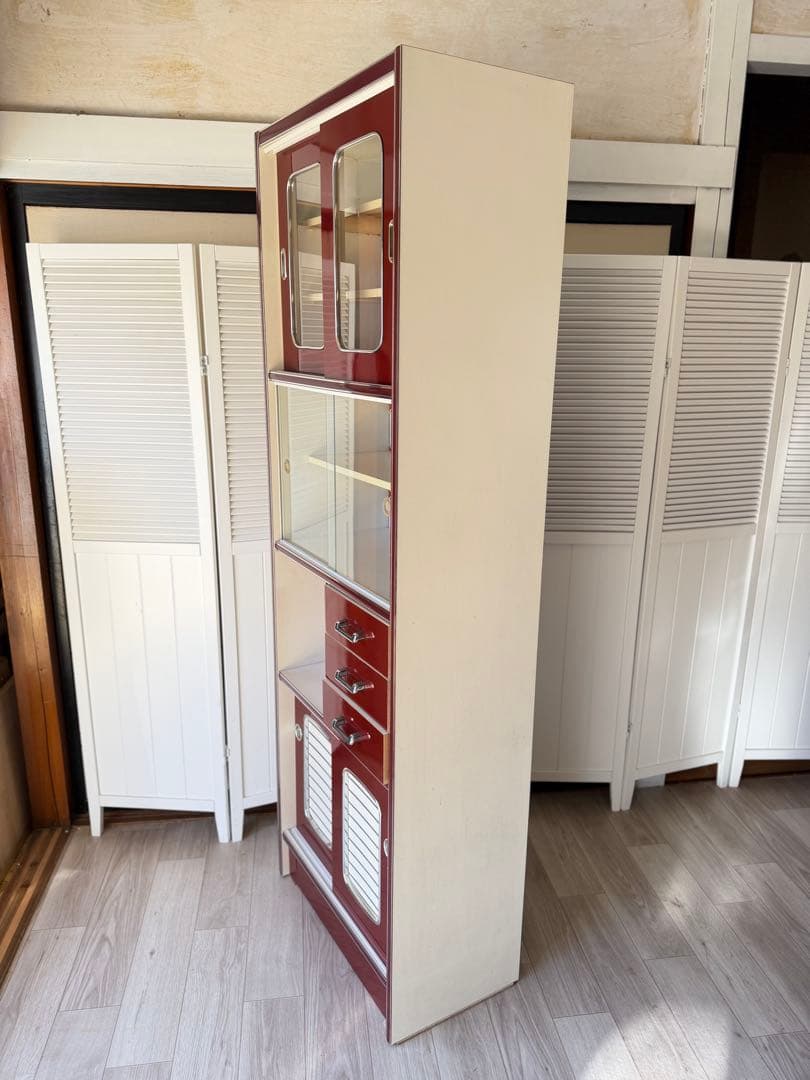 sion 昭和レトロ レトロポップ 食器棚 ガラスキャビネット 木製