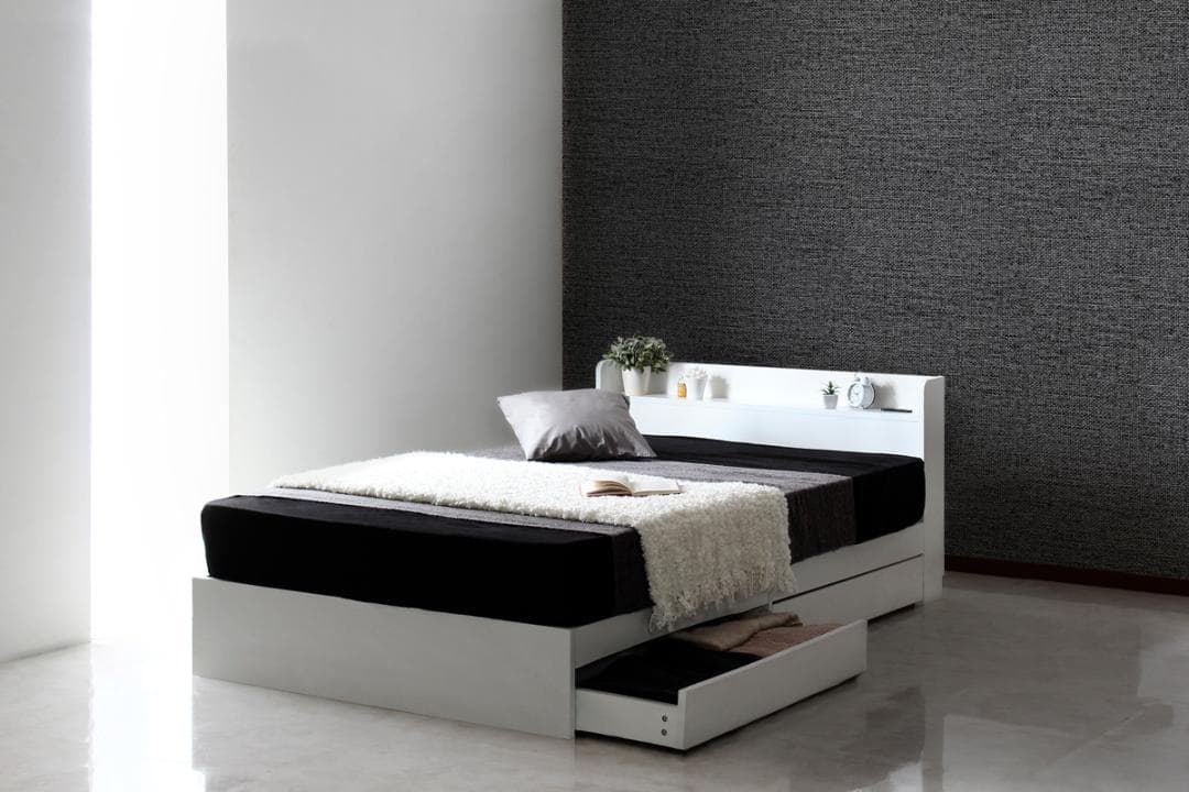 【ホワイト　シングル　マットレスセット】シンプルで多機能なベッド