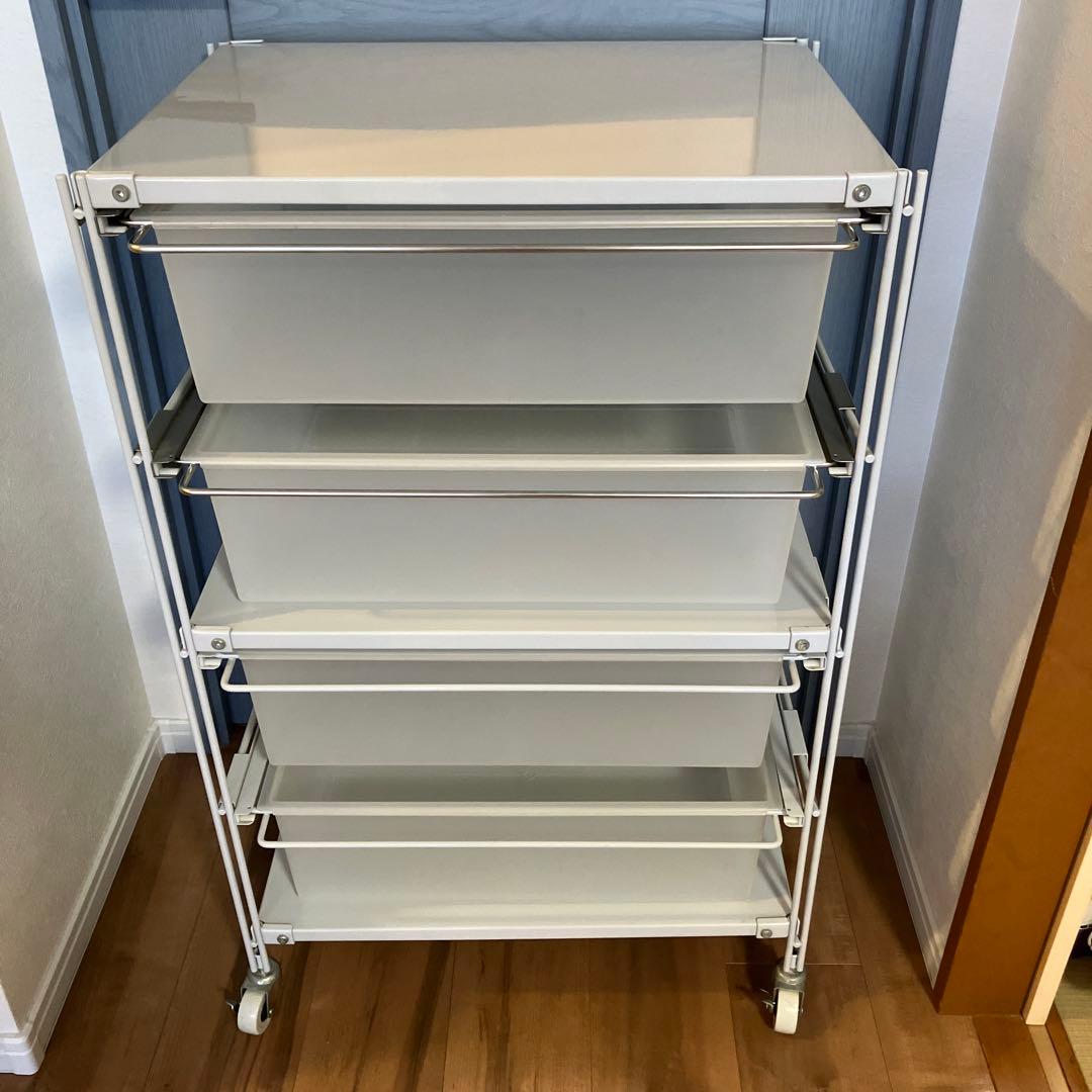 無印良品　スチールユニットシェルフ　キャスター付　引き出し4段　ライトグレー