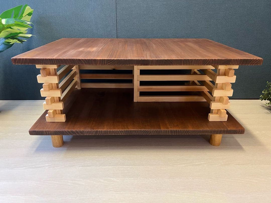 【送料無料】 ローテーブル 和風 木組格子形 90cm パイン ウォルナット