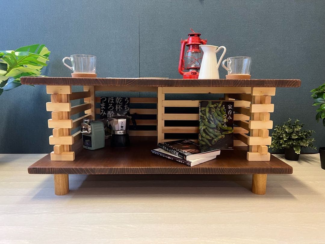 【送料無料】 ローテーブル 和風 木組格子形 90cm パイン ウォルナット