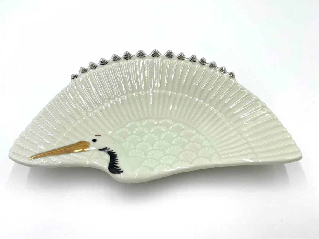 【☆希少なお品☆】【新品】有田焼伯父山窯　錦アイボリー釉鶴形盛皿　25cm縁起物