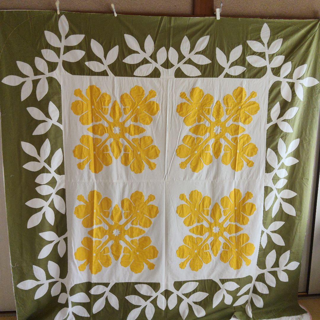 パッチワーク★ハワイアンキルトトップ★特大★ハイビスカス★ベッドカバー★マット