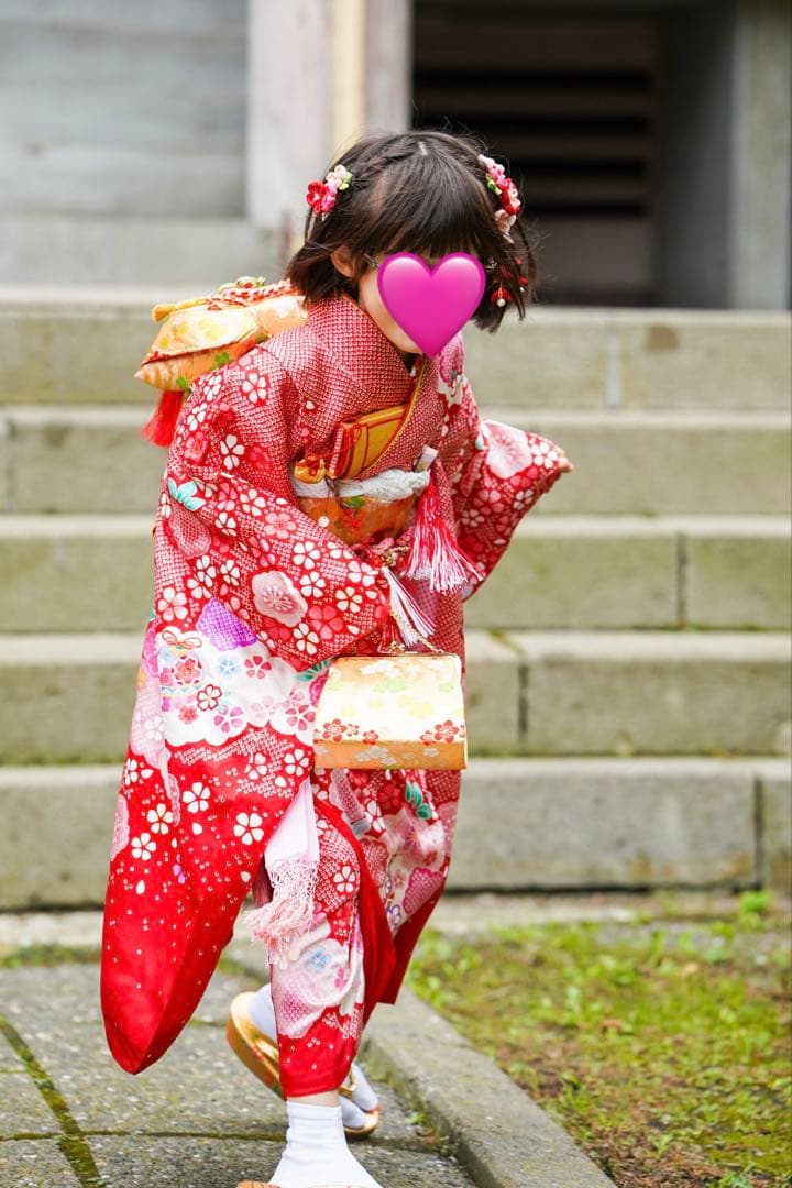 七五三　着物　7歳　正絹　フルセット　赤　ピンク　絞り柄