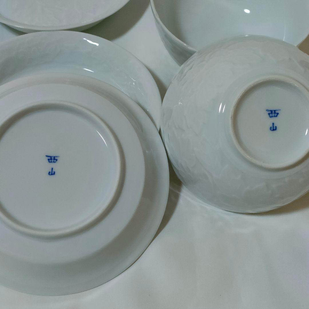 【新品】有田焼 西山窯 白磁 牡丹 皿・小鉢揃 各5客 2箱 全20個 木箱付