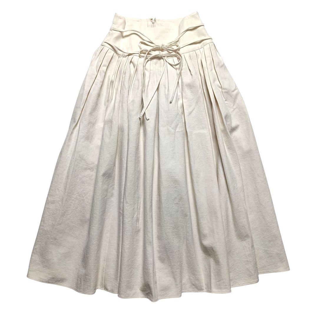 セブンテン ハイウエスト タックスカート アイボリー ロング丈 リボン S