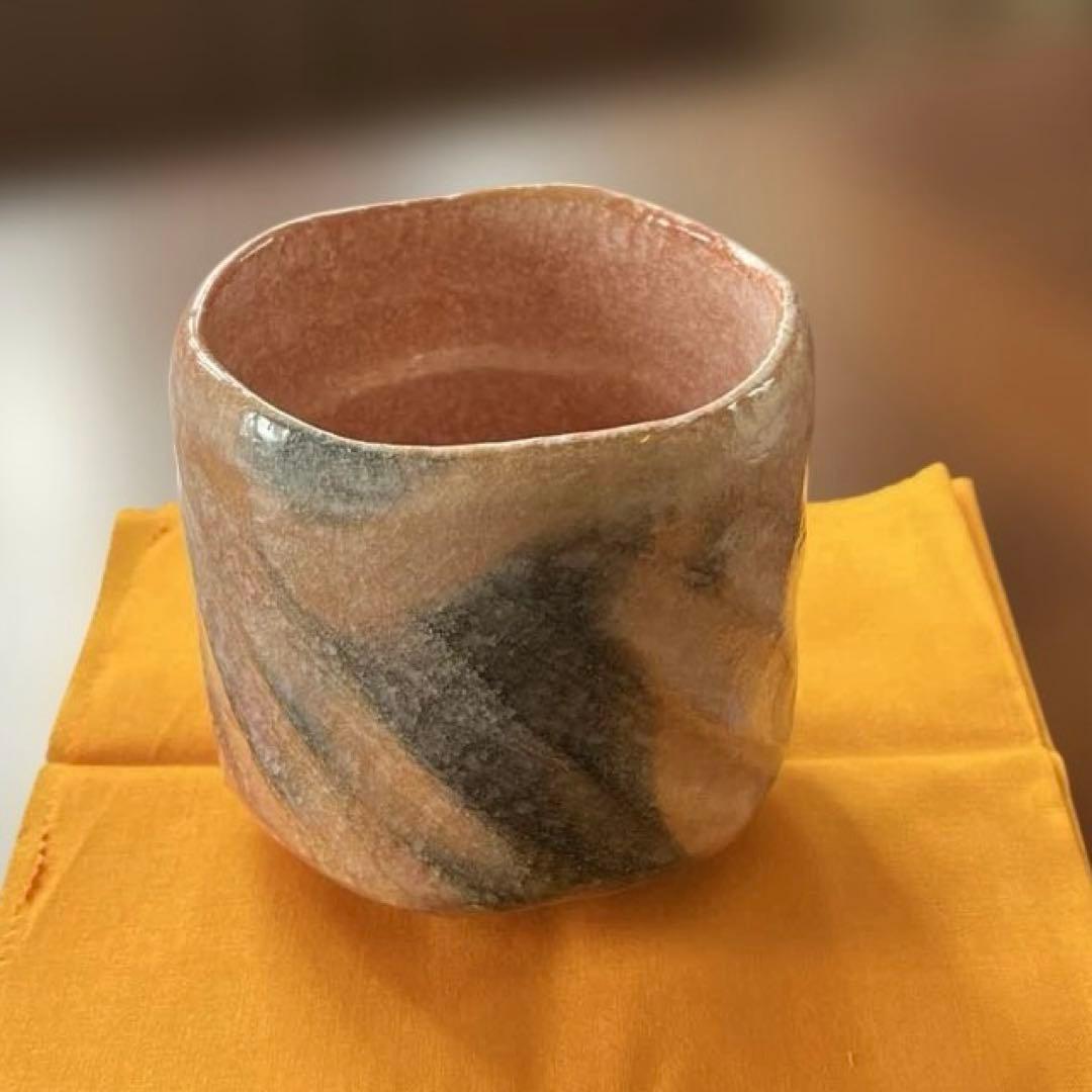 赤楽　筒茶碗　三代　佐々木昭楽造
