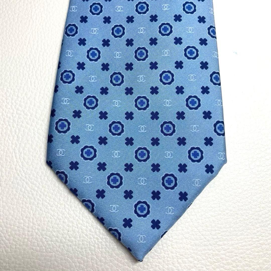 【極美品】CHANEL シャネル　ネクタイ　ライトブルー　ココマーク　サークル