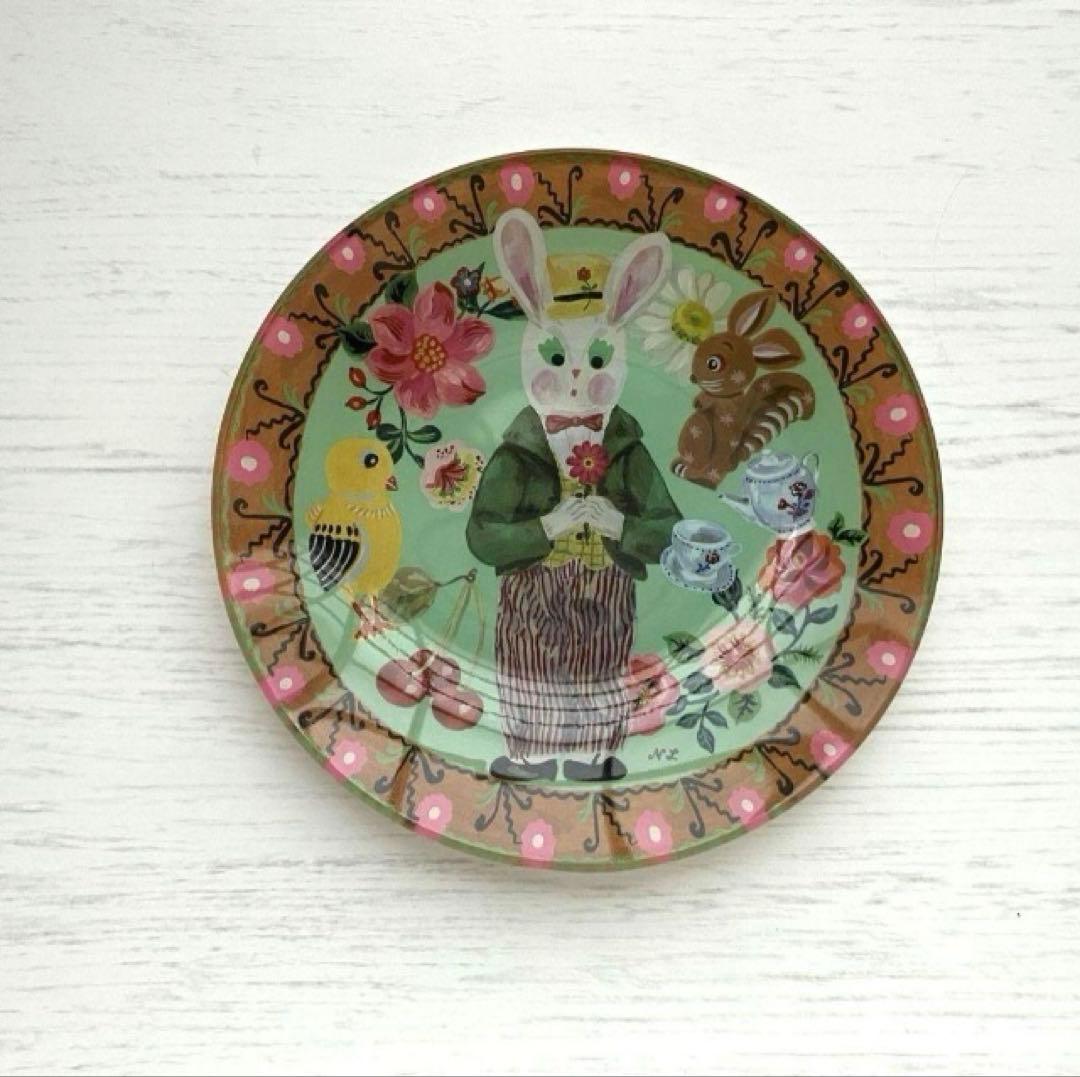 新品　ナタリーレテ　ガラス プレート　B　うさぎ　ウサギ　ラビット　りす　リス
