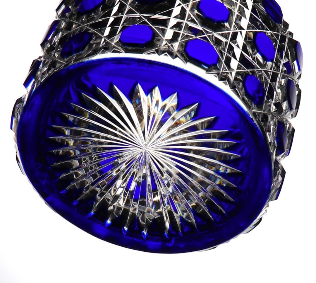 オールド・バカラ 最大サイズ円柱型 青色被せ切子装飾 ディアマンピエーリー 蓋物