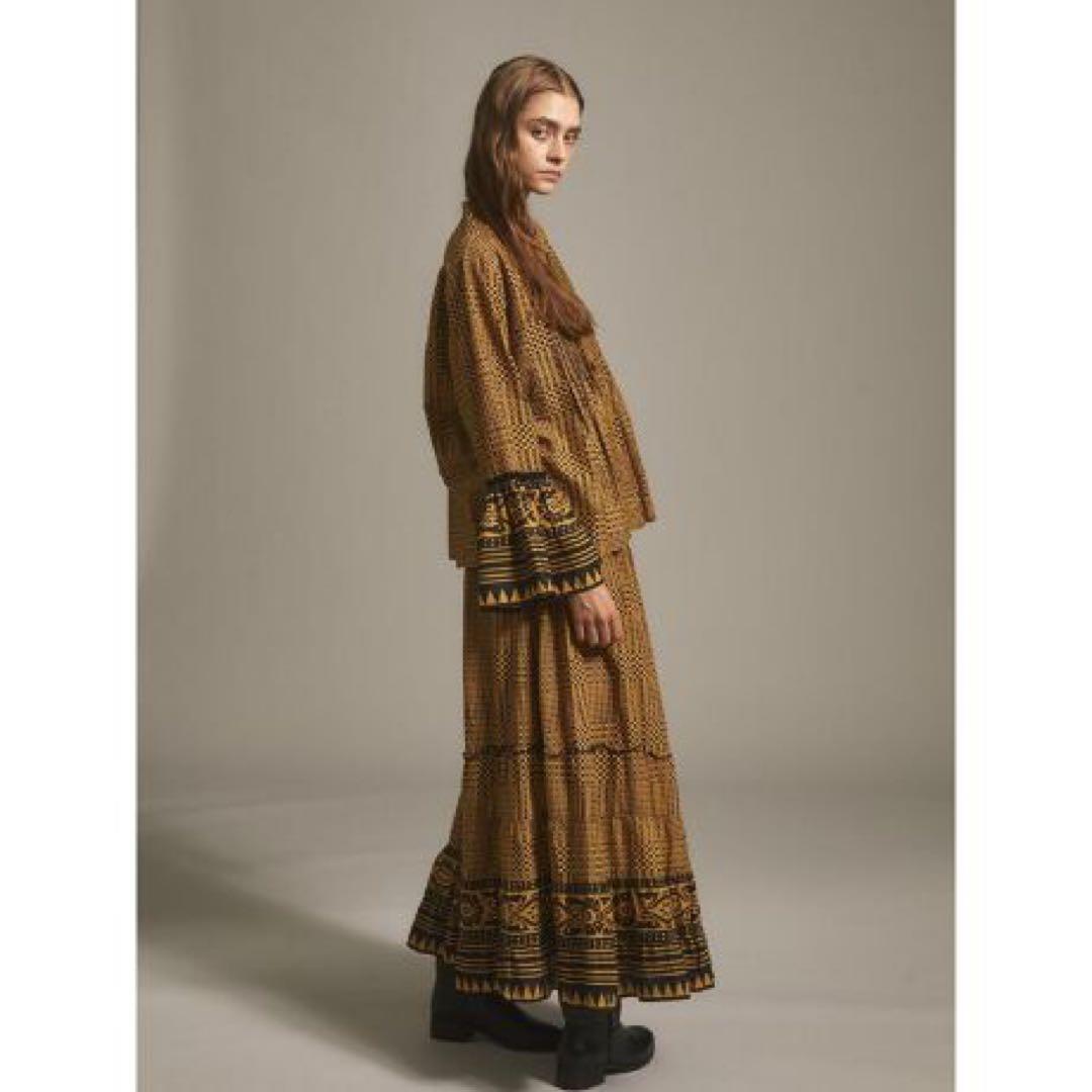 ヤマダヤ　Ampleエスニック調コットンフレアスカート 幾何学模様スカート