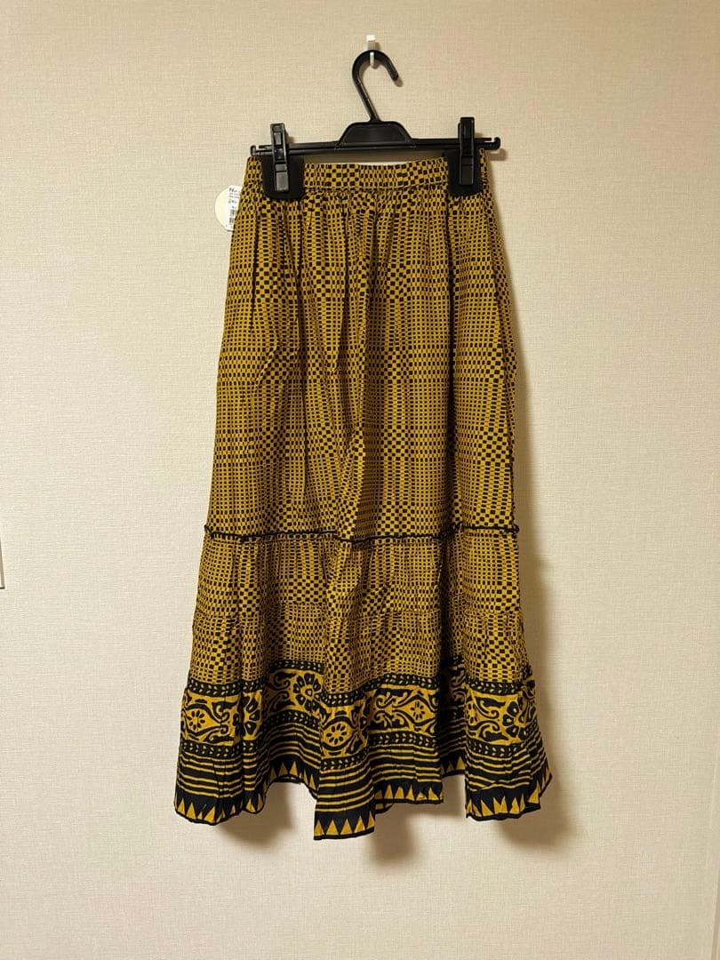 ヤマダヤ　Ampleエスニック調コットンフレアスカート 幾何学模様スカート