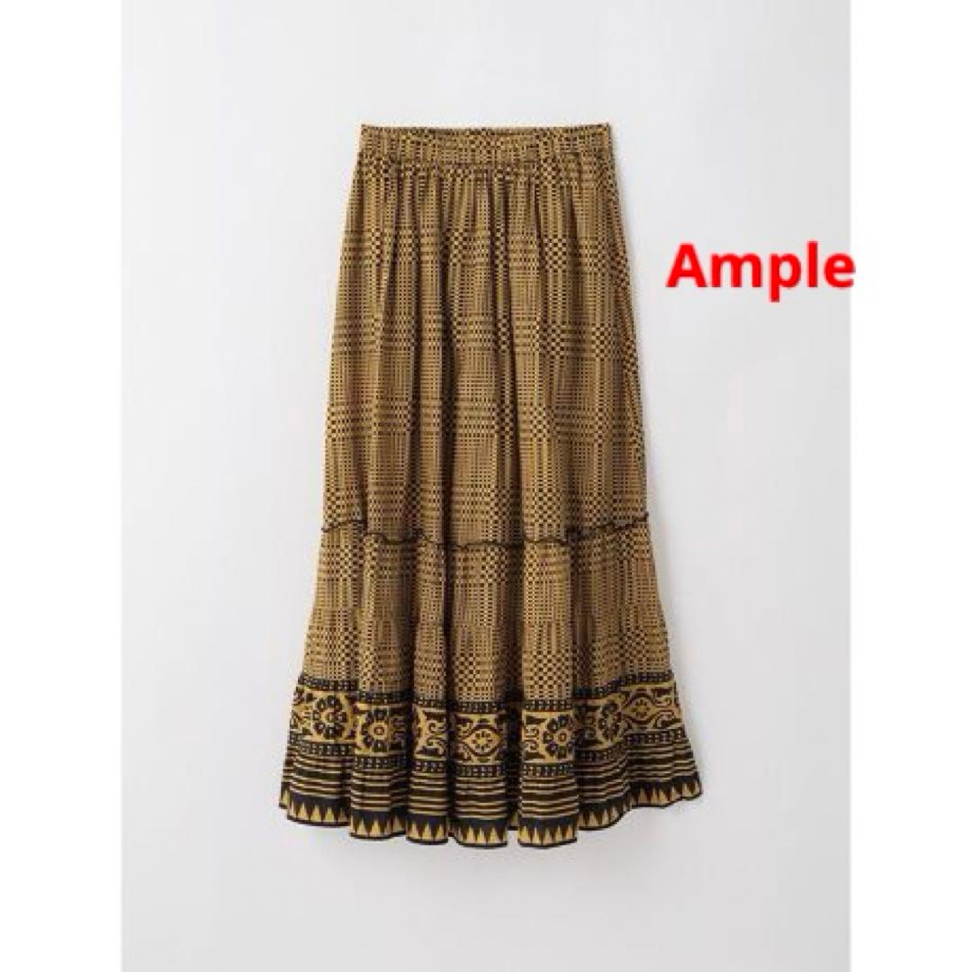 ヤマダヤ　Ampleエスニック調コットンフレアスカート 幾何学模様スカート