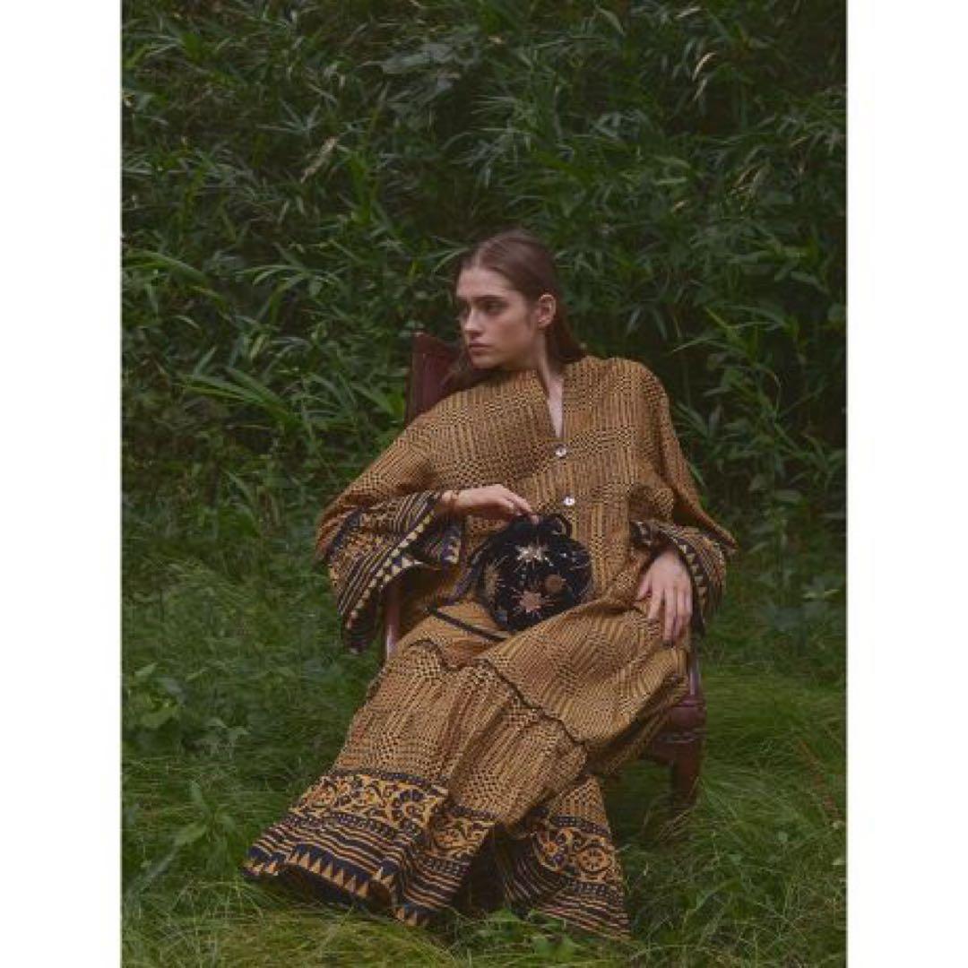 ヤマダヤ　Ampleエスニック調コットンフレアスカート 幾何学模様スカート