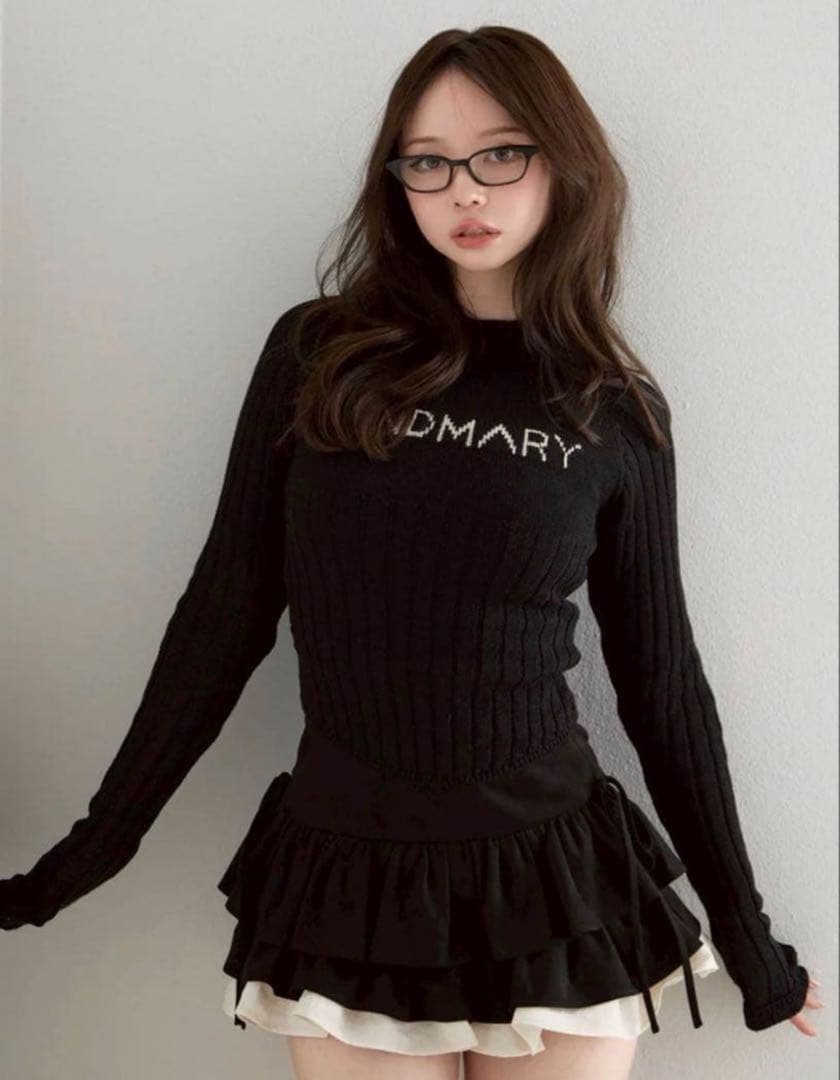 ANDMARY Mary logo knit tops black 黒