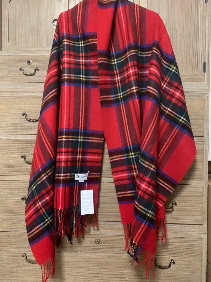 ジョンストンズストール大判　カシミアレッドスチュワート STEWART