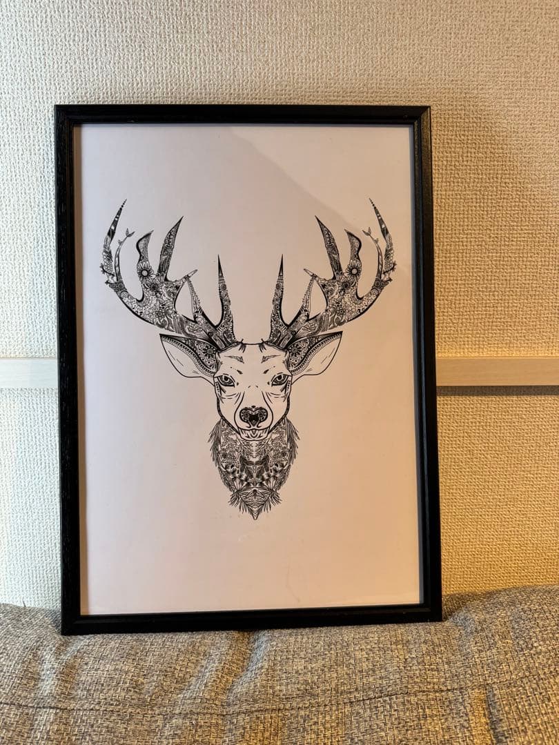 鹿の頭部イラスト A4サイズアートポスター