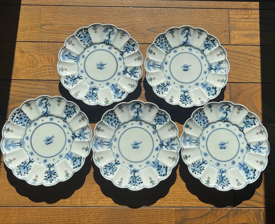 九谷焼　山本長左　色絵樹花文　取皿 5枚揃い