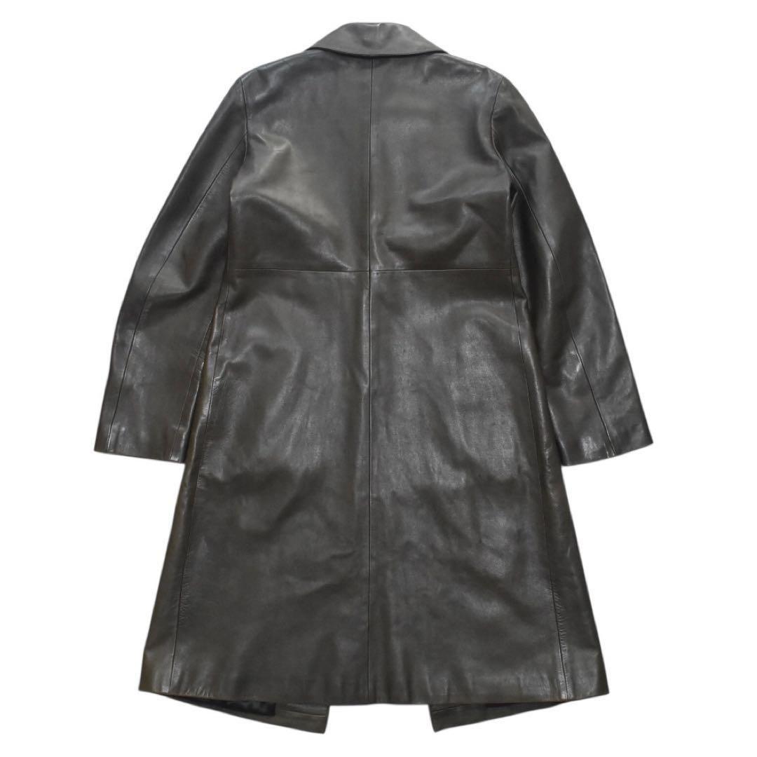 agnes b SPECIAL フランス製 ラムレザー ロングコート オリーブ2