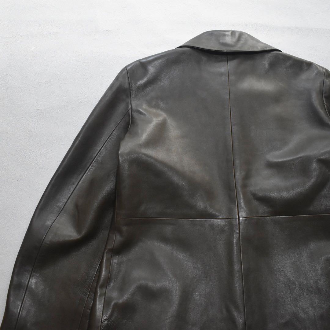 agnes b SPECIAL フランス製 ラムレザー ロングコート オリーブ2