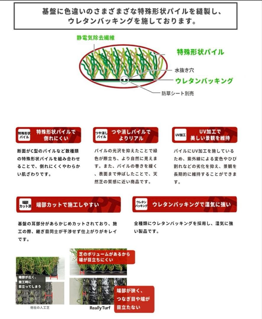 リアリーターフ ミドル+（プラス）25mm 人工芝 1m‪×3.63m 切込み有