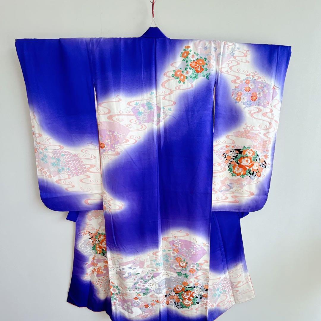 フルセット　七五三　7歳女の子　きもの　絹　紫　牡丹　小物セット