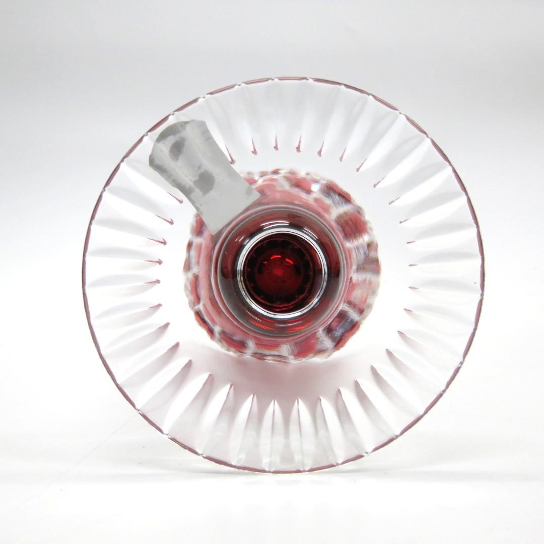 マイセンクリスタル　花瓶　花文彫一輪差し 色被せ　赤　箱付き