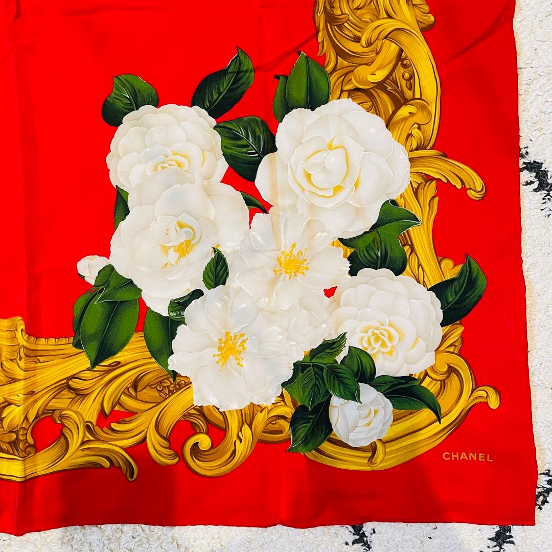 【最終値下げ】CHANEL シルクスカーフ 花柄 レッド