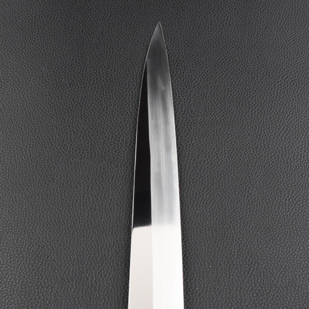 10994フグ引 柳刃包丁 尺寸 鏡面仕上げ 刃は究極の切れ味 黒檀黒水牛八角柄