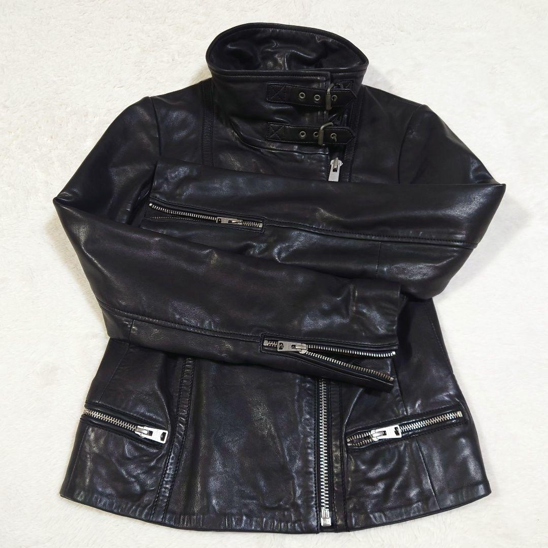 ラムレザー ダブルライダースジャケット 短丈 ALL SAINTS ブラック