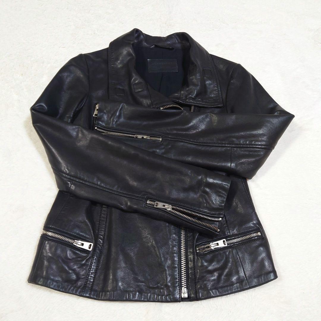 ラムレザー ダブルライダースジャケット 短丈 ALL SAINTS ブラック