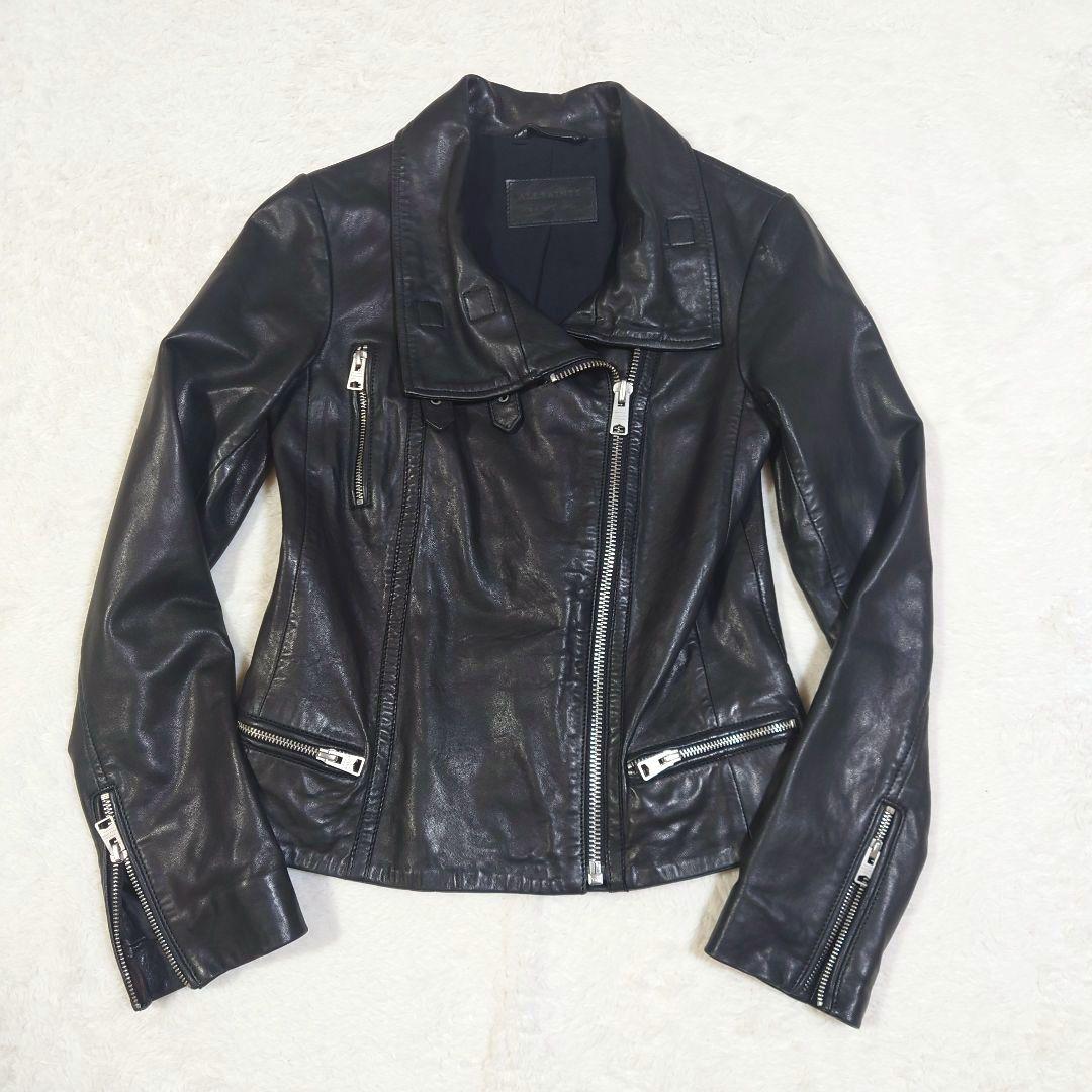 ラムレザー ダブルライダースジャケット 短丈 ALL SAINTS ブラック