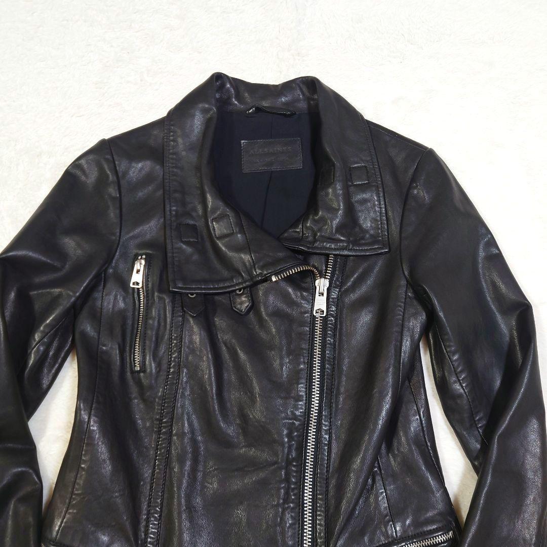 ラムレザー ダブルライダースジャケット 短丈 ALL SAINTS ブラック